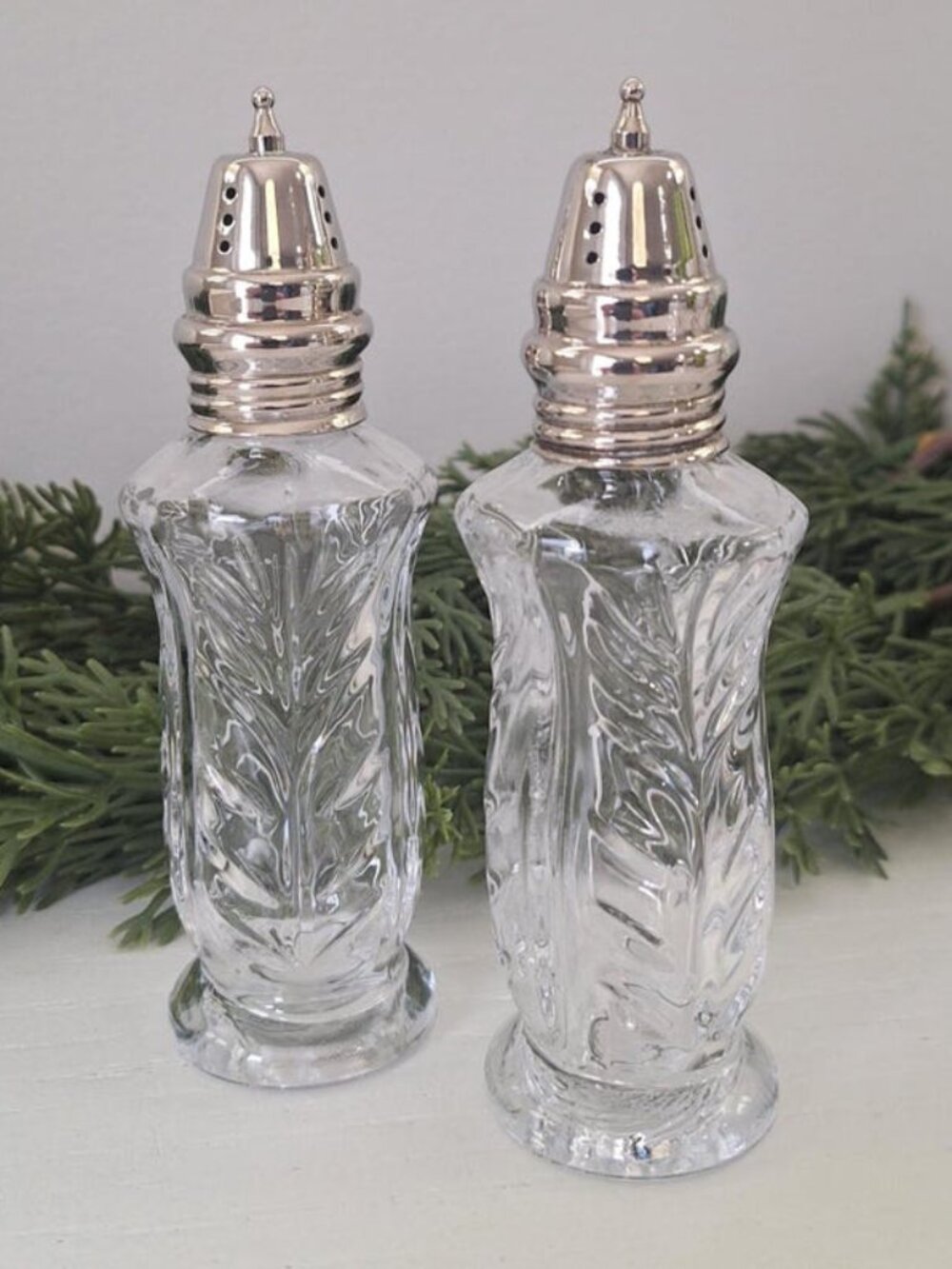 Vintage Silver Crystal Salt & Pepper Shaker Set - Fifth Avenue Portico Crystal